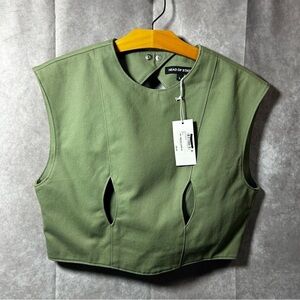 Head of State NWT sz LARGE Green Cutout Denim Crop Top Vest